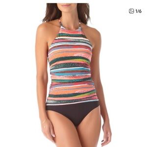 Anne Cole Multicolor High Neck Tankini Top